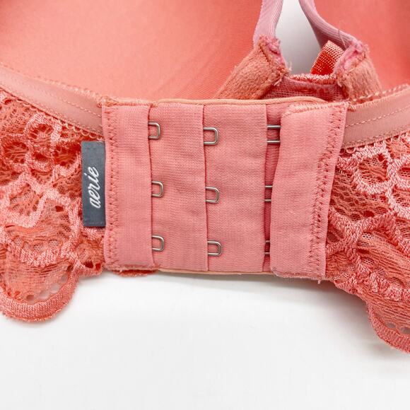 Aerie Womens 32D Real Good Underwire Bra Coral Pink Lace Molded Cups Push Up - Picture 6 of 8